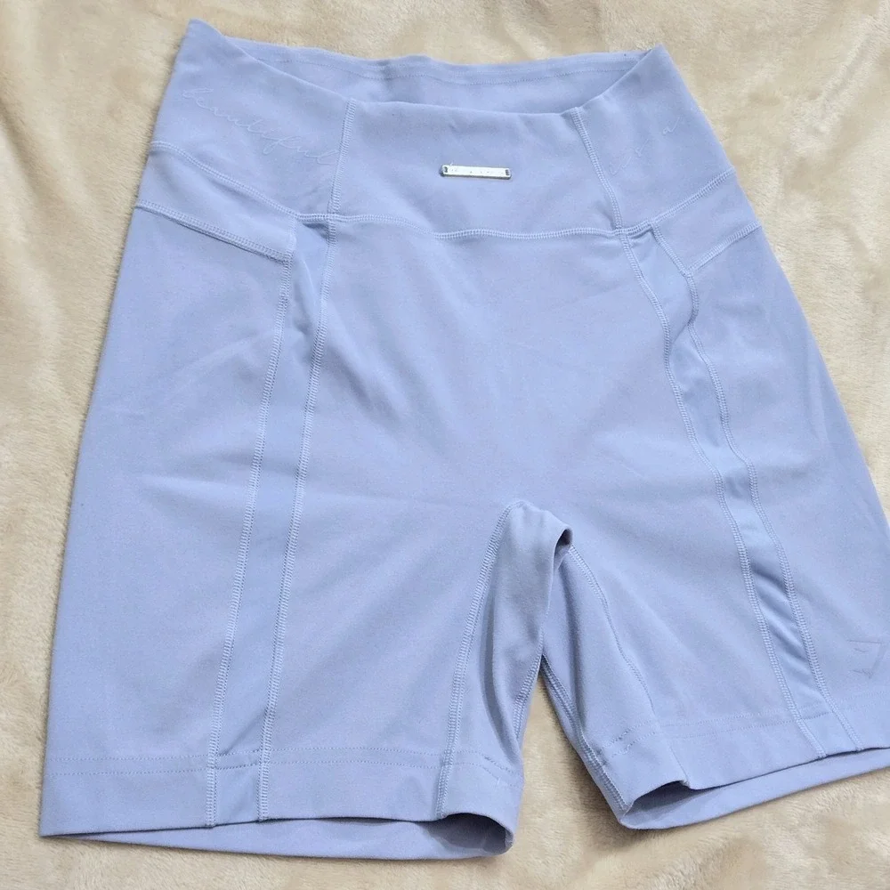 Gymshark Scrunched Biker‎ Shorts Sz S Ladies Whitney Summers Blue Workout Gym